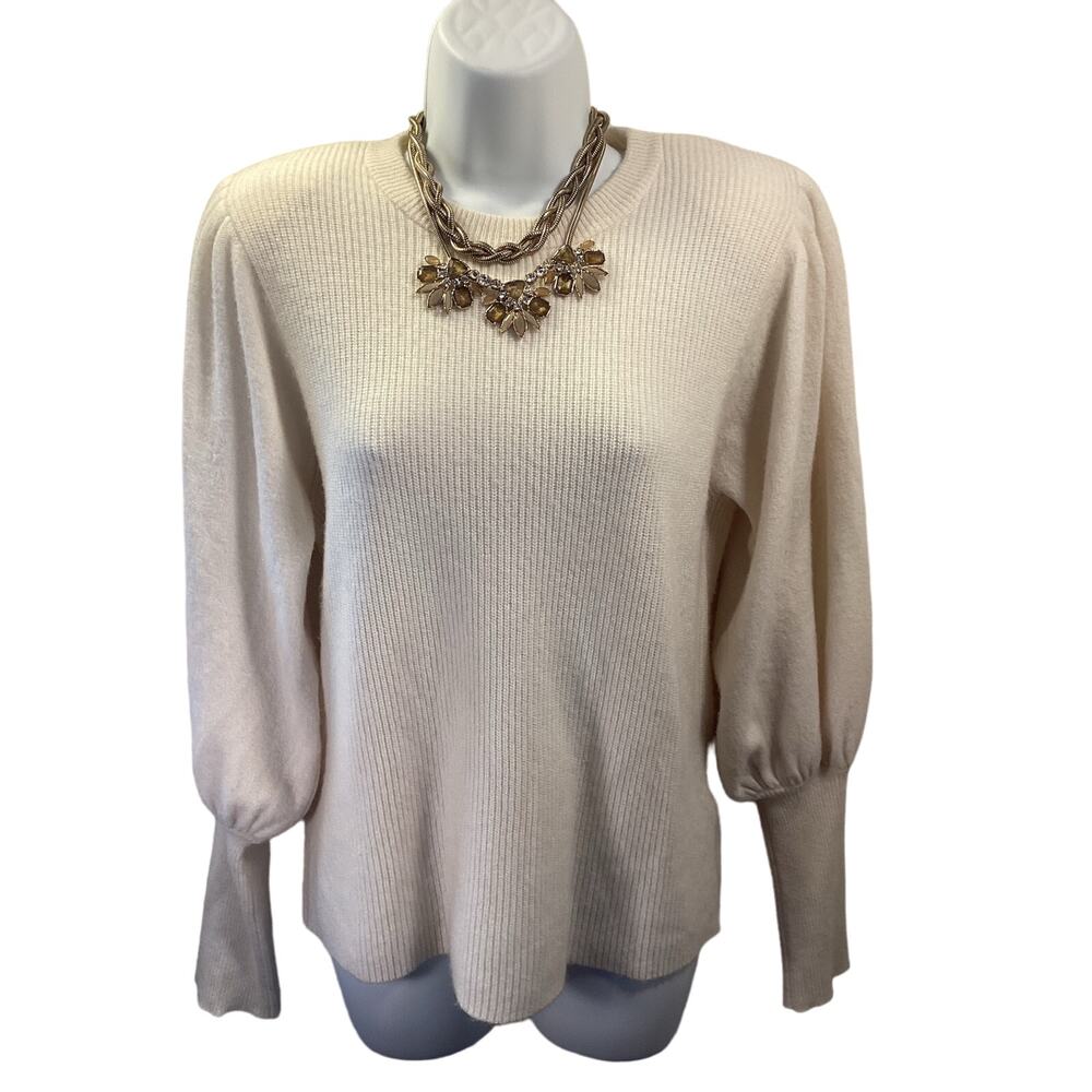 Nicole Miller Collection 100% Cashmere Cream Puff Sleeve Y2K Femme Sweater S M